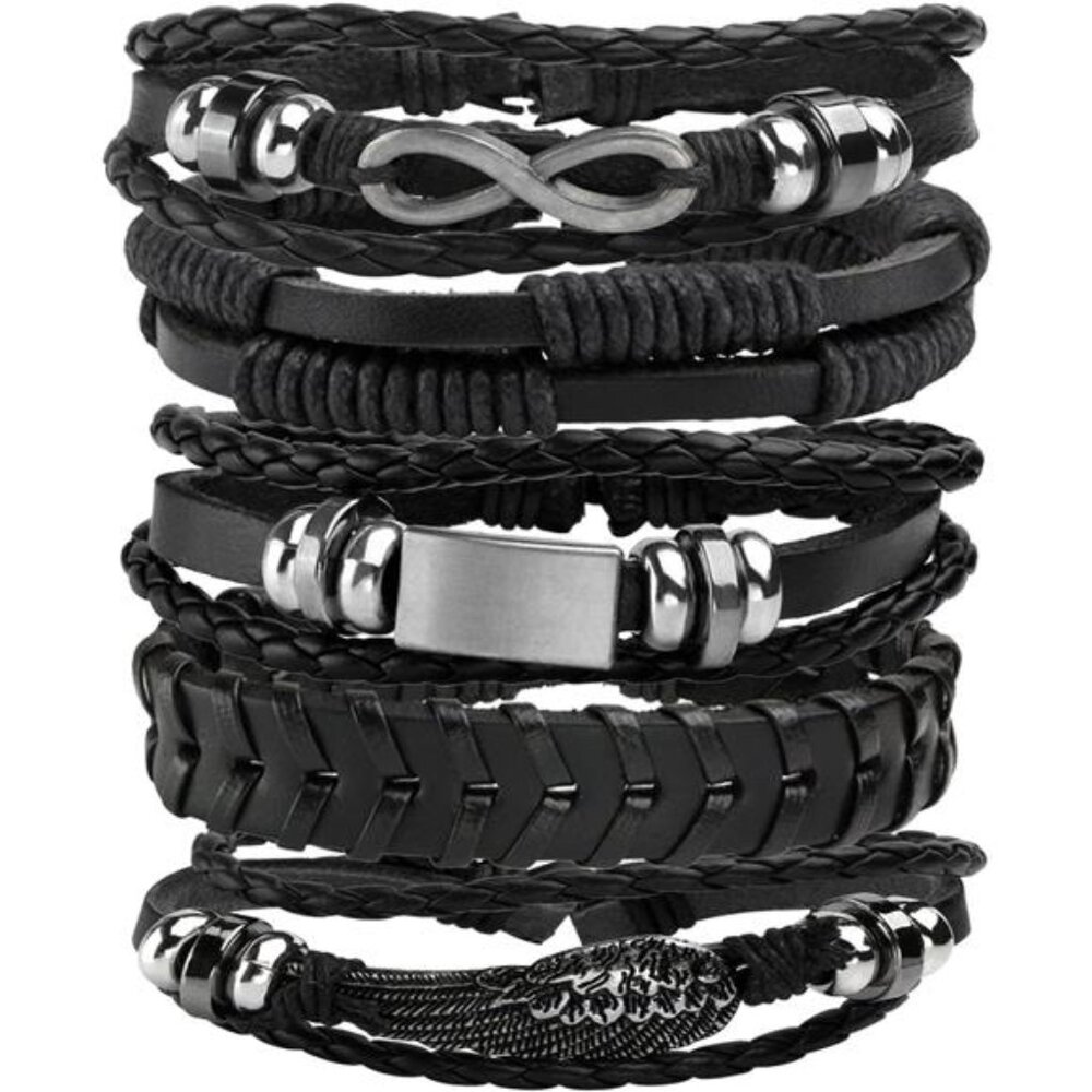 5 Pcs Braided Leather Bracelets for Men Women Woven Cuff Bracelet